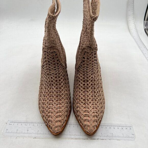 Nude Women Pointed Toe Mesh Low Chunky Heel Ankle Boots Back Zipper Short Bootie - Picture 3 of 7